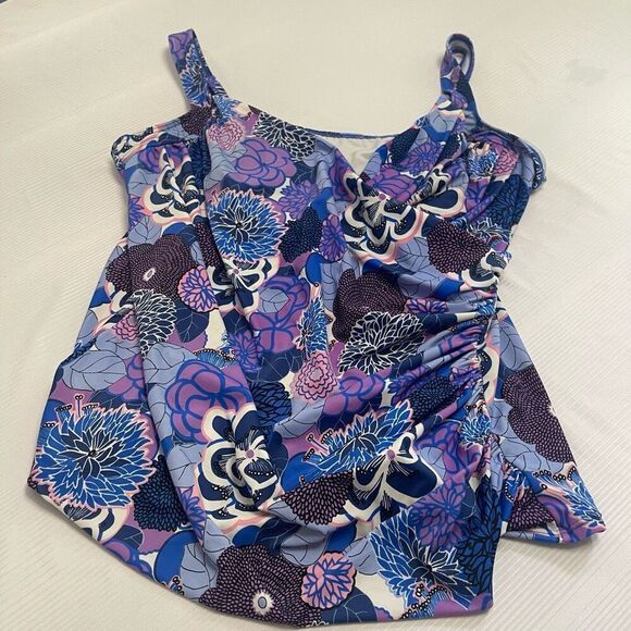 Miraclesuit x Talbots Purple Floral Tankini Swimsuit Bathing Suit Plus Size 22W - Picture 2 of 12